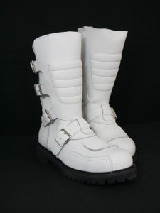 Goose Straped Harness White Leather Steel Cap Toe Boots