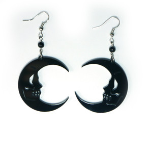 Gothic Skulled Moon Black Earrings