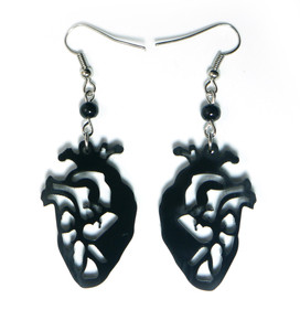 Gothic Black Anatomical Heart Earrings
