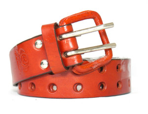 Double Perforated Brick Colored Leather Belt