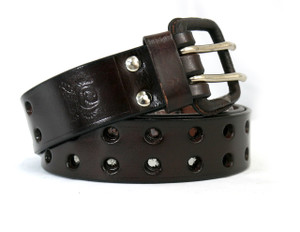 Double Perforated Chocolate Wide Brown Leather Belt