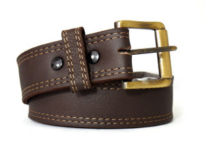 Gold Stitching Brown Colored Leather Belt
