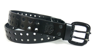 Double Perforated Black Leather Belt