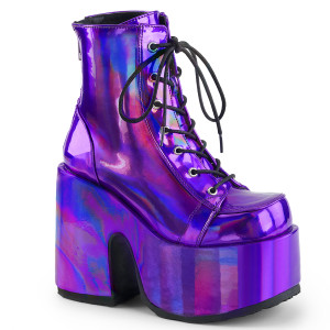 Purple Hologram Platform Ankle Boots - Camel-203
