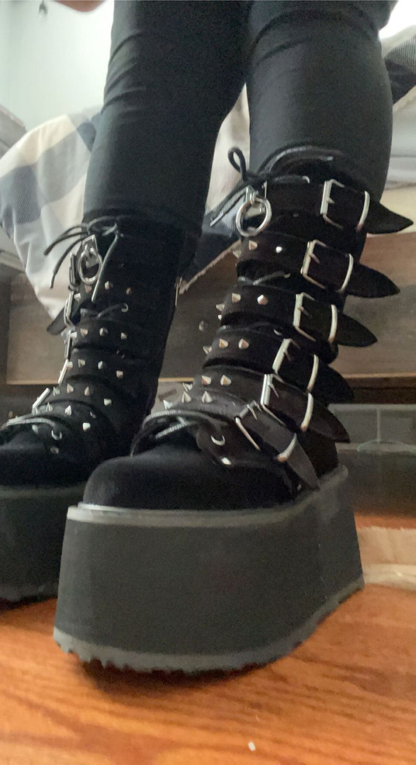 Black Velvet Mid-Calf Platform Boots - DAMNED-225 - Nuclear Waste