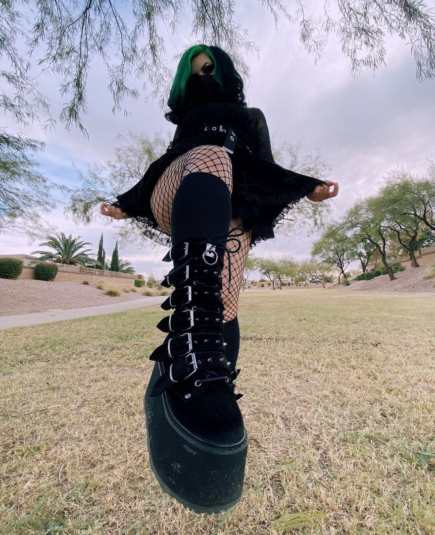 Black Velvet Mid-Calf Platform Boots - DAMNED-225 - Nuclear Waste