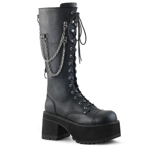 Knee High Black Vegan Boots with  Platform and Chains - Ranger-303