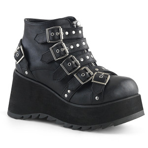 Straps and Buckles Ankle High Black Vegan Shoes - Scene-30