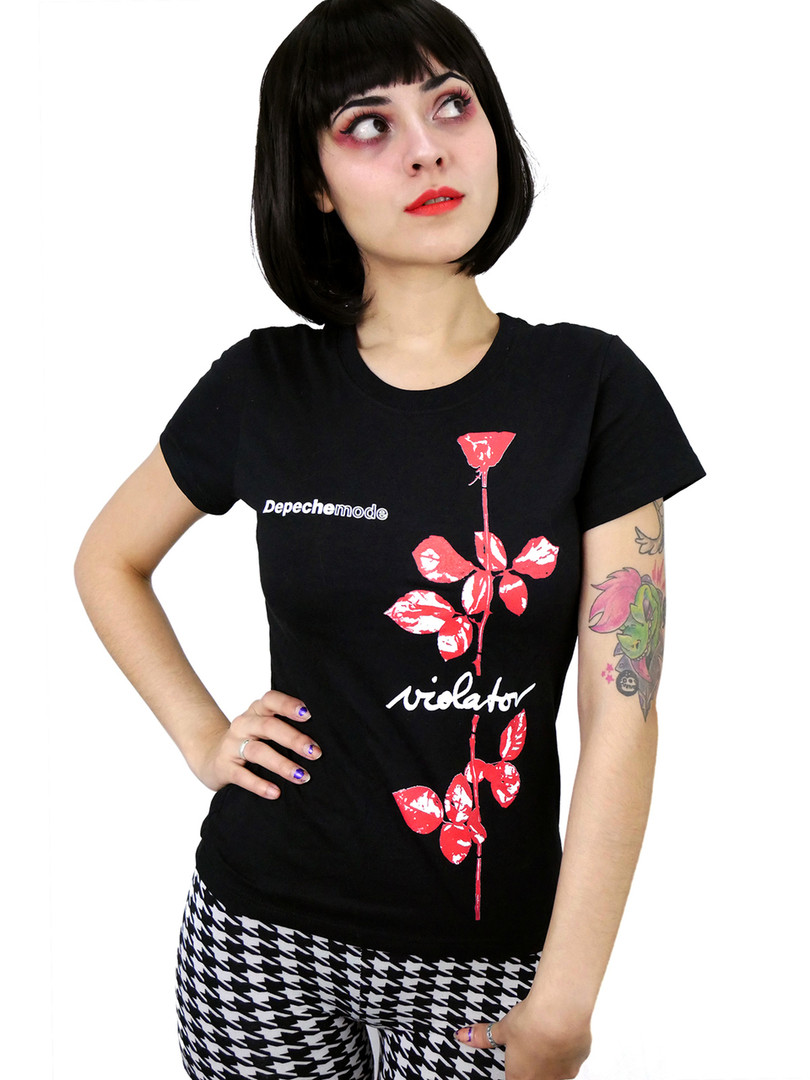 Skinny Fit Music T-shirt Depeche Mode Side Rose T-Shirt - Official Ladies Band Tee In Multiple Sizes Side Rose Design Tee