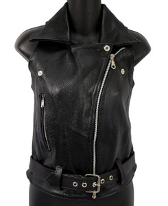 Women's Black Biker Leather Vest