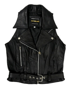 Women's Black Biker Leather Vest