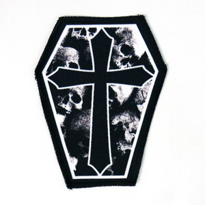 Skulls and Gothic Cross 6.75x3.5" Coffin Patch