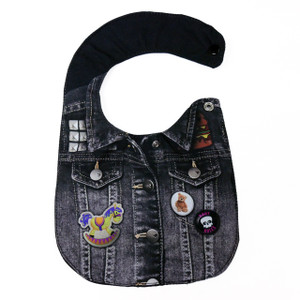 Black Denim Jacket with Pins Baby Bib