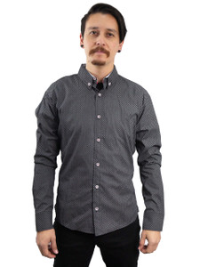 Fango Clothing - Grey Long Sleeve Button Shirt  with Squared Pattern