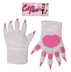 Adult White with  Pink Cat Paw Gloves
