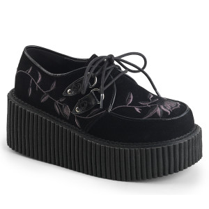 Velvet Platform Creepers with Flower Embroidery - Creeper-219