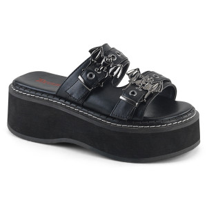 Black Vegan Platform Sandals with Bat Buckles - EMILY-100