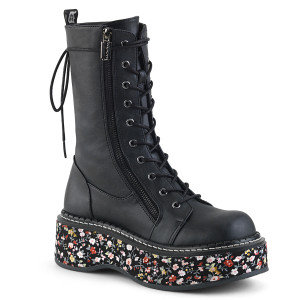 Floral Wrapped Platform Mid-Calf Lace-Up Boots - Emily-350
