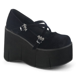 Black Velvet Platform with Bat Buckles Shoes - Kera-10