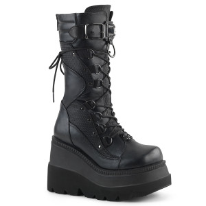 High Buckled & Ring Lace Tie Black Vegan Boots - Shaker-70