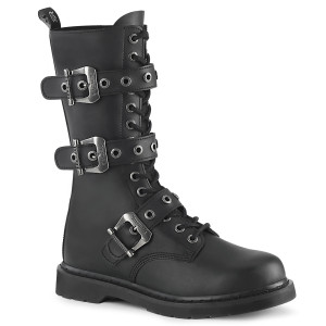 Black Vegan 14i Buckled Harness Combat Boots - BOLT-330