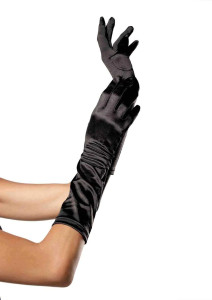Black Elbow Length Satin Gloves