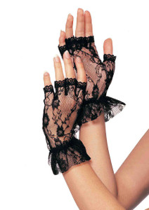 Black Fingerless Lace with Ruffles Gloves