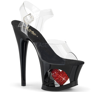 Cut-Out Tinted Platform Ankle Strap Sandals w/ Rhinestone Heart