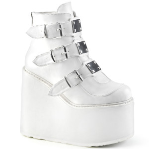 White Vegan Ankle Boots with Platform and Metal Plate Straps - Swing-105