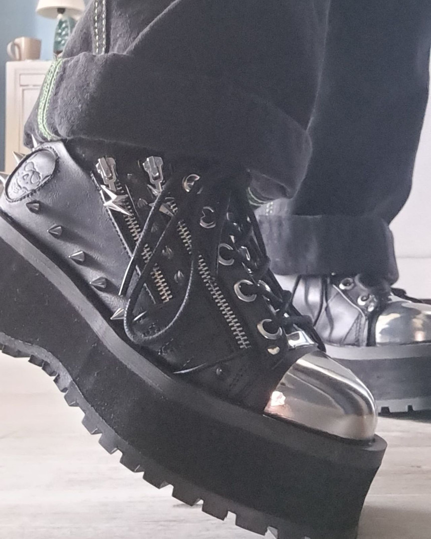 Vegan Platform Shoes with Spikes and Embossed Skull GRAVEDIGGER