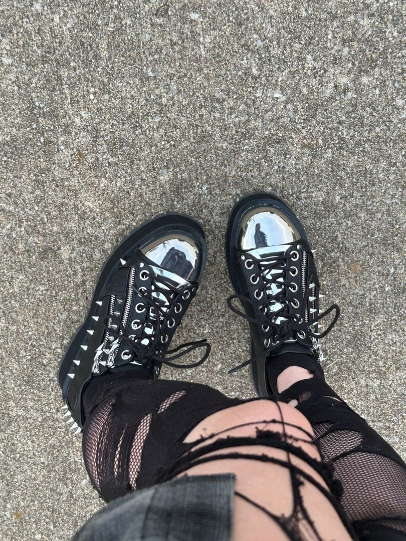 Vegan Platform Shoes with Spikes and Embossed Skull