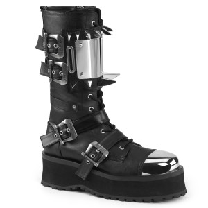 Vegan Lace-Up Mid-Calf Boot with Metal Toe Cap and Spikes - GRAVEDIGGER-250