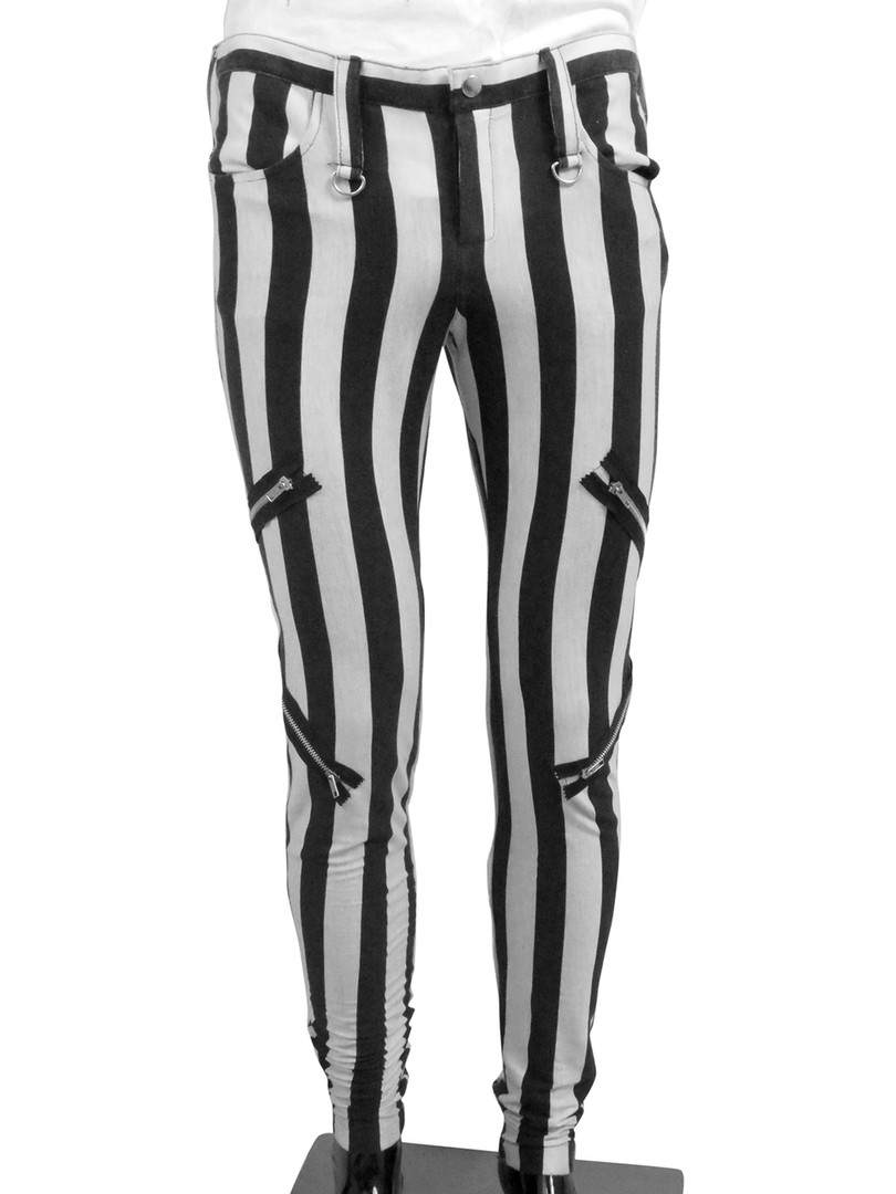 mens striped pants black and white