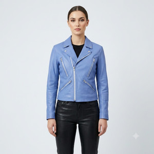 Women's Pastel Periwinkle Biker Leather Jacket