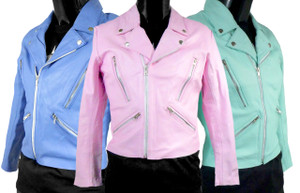 Women's Pastel Leather Biker Jacket