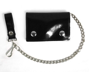 Black Patent Wallet with Chain