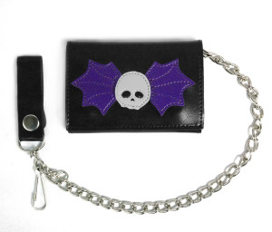 Winged Skull  Wallet with Chain - Black