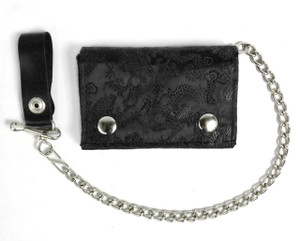 Black Brocade Wallet with Chain