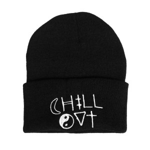 Black Beanie Embroidered Chill Out