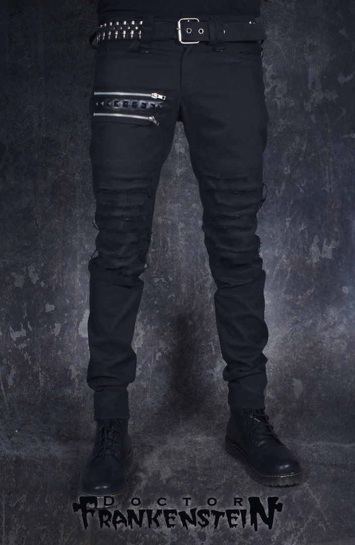 Dr. Frankenstein - Black Jeans with Black Studs and Zipper