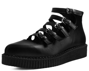 A9417L Black Multi-Strap Pointed Mary Jane Creepers