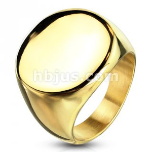 Gold IP Round Signet Stainless Steel Ring
