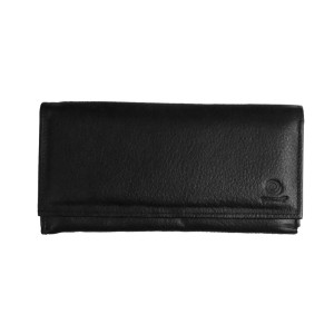 Women's Tri Fold Black Clutch Leather Wallet