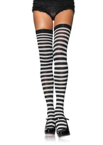 Striped Nylon Thigh High Stockings Queen Size