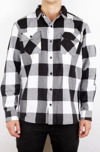 White and Black Long Sleeve Flannel Shirt
