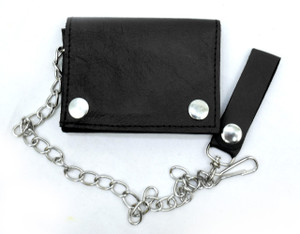 Black Granulated Leather Wallet with Chain