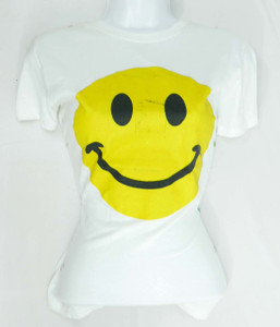 Happy Face Miprinted White Girls T-Shirt