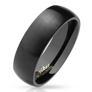 Matte Finish Classic Dome Black PVD Stainless Steel Band Ring