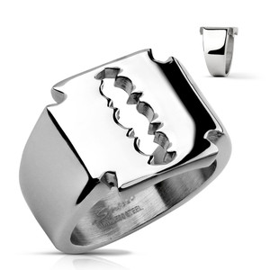 Razor Blade Top Hand Polished Stainless Steel Ring