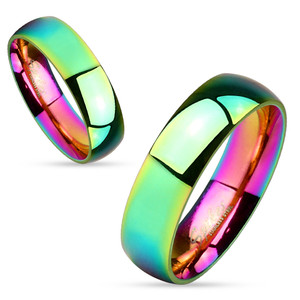 Dome Rainbow IP Stainless Steel Couple Ring